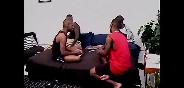  Foursome hot gay action with black studs fucking side by side